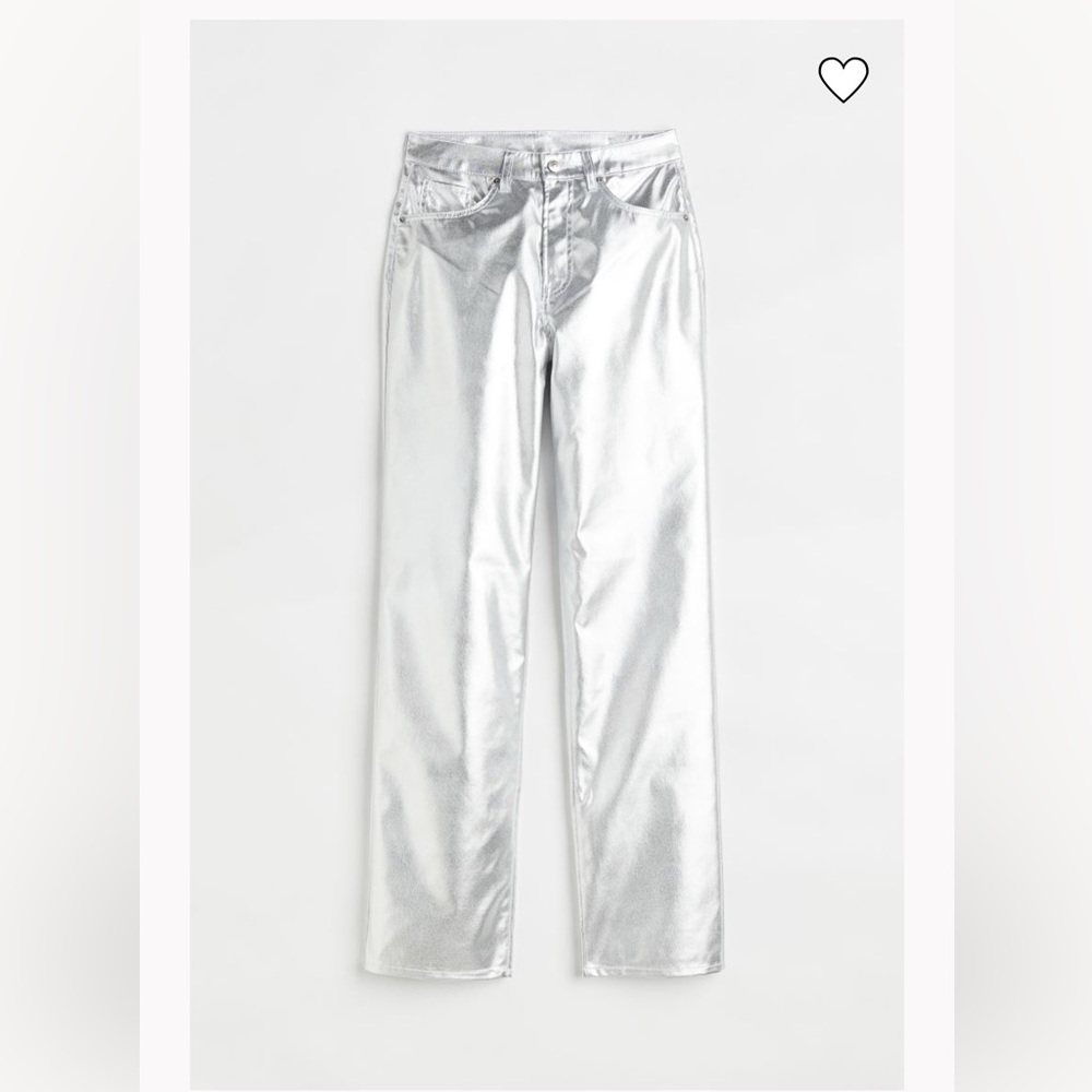 🔴90s relaxed straight jean silver metallic pants - Picture 2 of 5